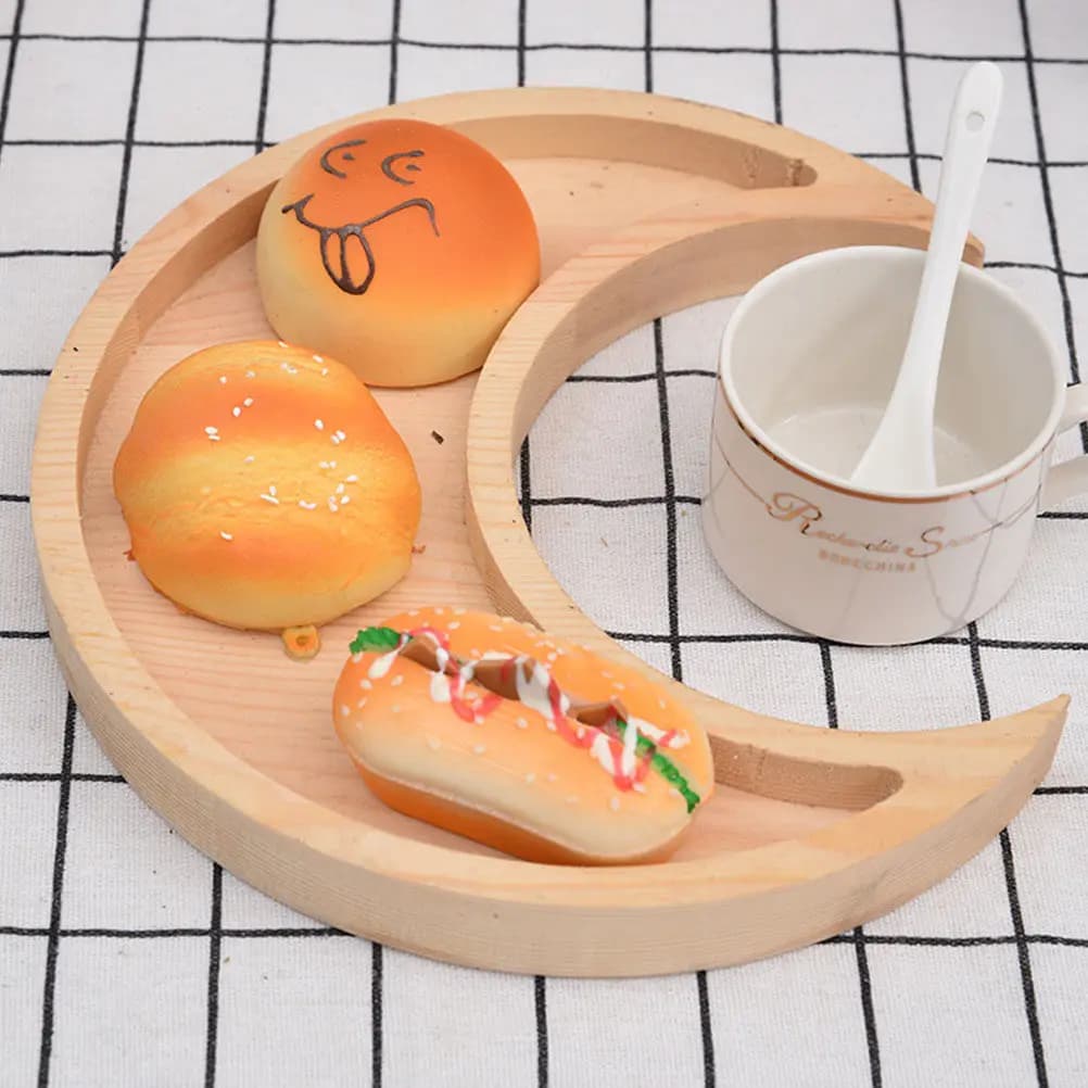 Vassoio in Legno con Design Luna per Snack, Dessert, Frutta Secca, Decorazione per Feste, Casa, Cucina, Camera da Letto, Piatto Portaoggetti