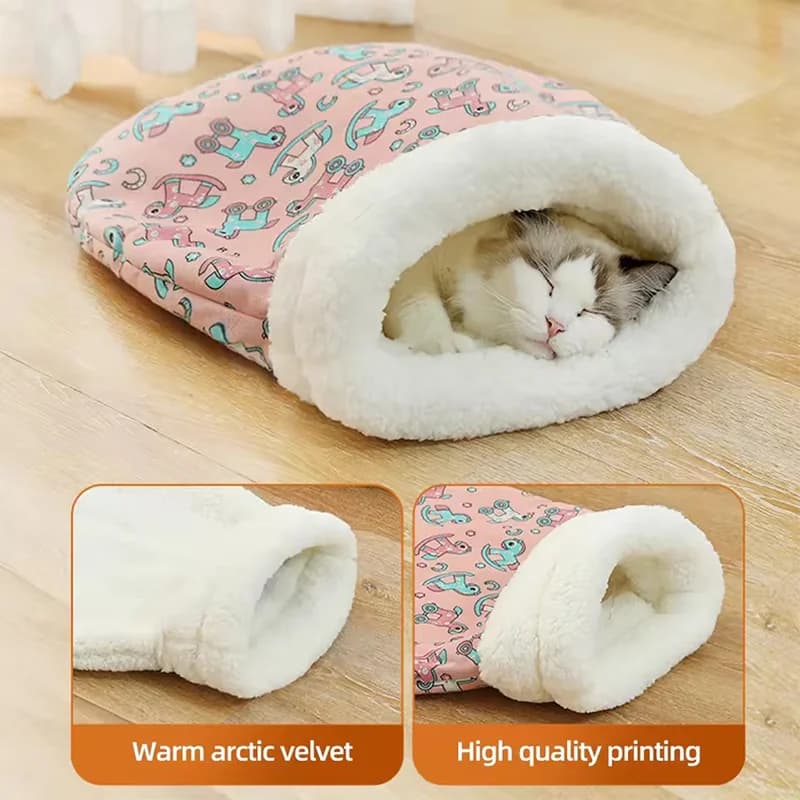 Letto invernale per grotta per gatti Tappetino per animali autoriscaldante Lavabile Sacco a pelo per gatti Letto per animali chiuso foderato in pile Nido per animali domestici per interni Forniture per animali domestici