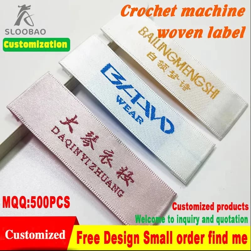 Intimo da donna personalizzato AbbigliamentoTags Etichette1000 pezzi/lotto Etichetta tessuta per lavatrice stampata in seta all'uncinetto 100% cotone stampato