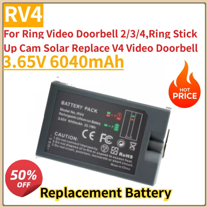 Nuovo 3.65V 6040mAh Anello Campanello Batteria RV4 Per Anello Video Campanello 2/3/4, Anello Stick Up Cam Solare Sostituire V4 Video campanello