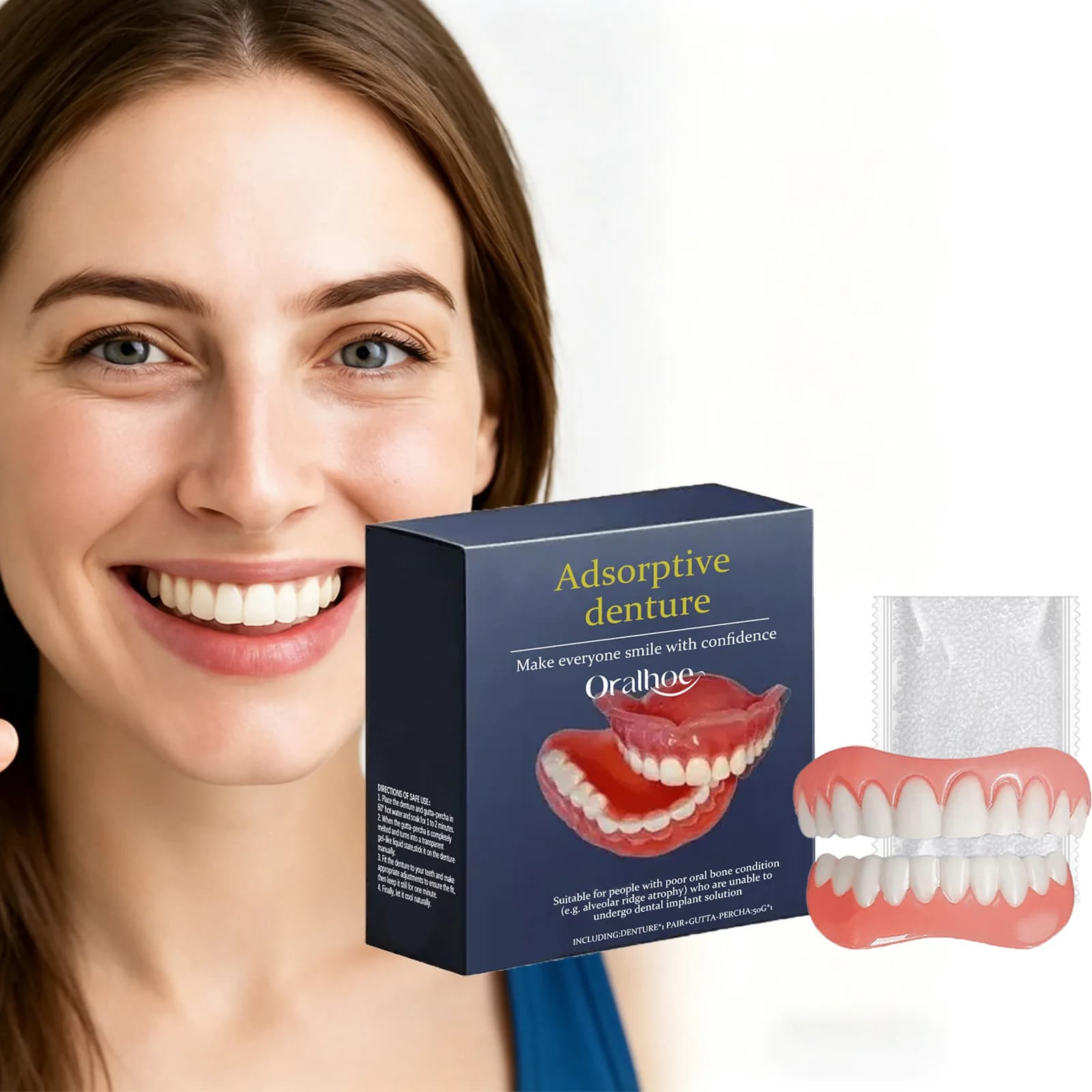 Decorazione per Protesi Dentarie, Set Completo di Denti Finti Superiori e Inferiori, Copertura Temporanea per Sbiancamento