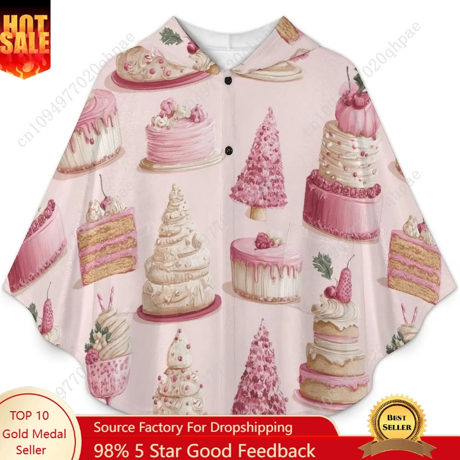 Comodo maglione coperta in flanella, felpa con cappuccio oversize con torta di Natale rosa con tasche per bambini e adolescenti