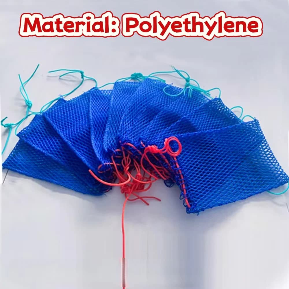 Nylon Fishing Net Bag Blue Drawstring Bag Incorporating Easy Close Mechanism For Crabs And Shrimp Trapping In Various Water