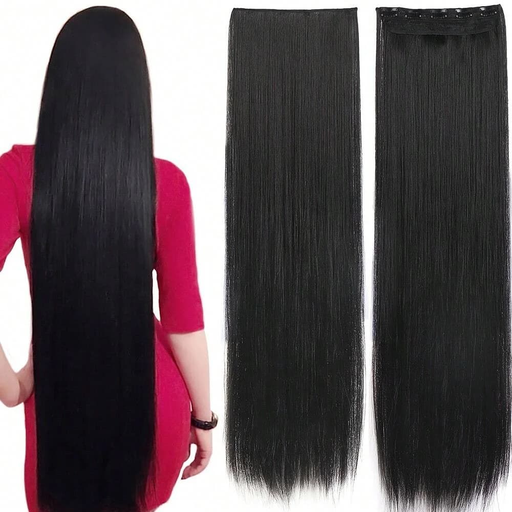 Posticci sintetici lunghi lisci da 24 pollici/32 pollici/40 pollici Clip nelle estensioni dei capelli Pezzo di capelli naturali neri per le donne