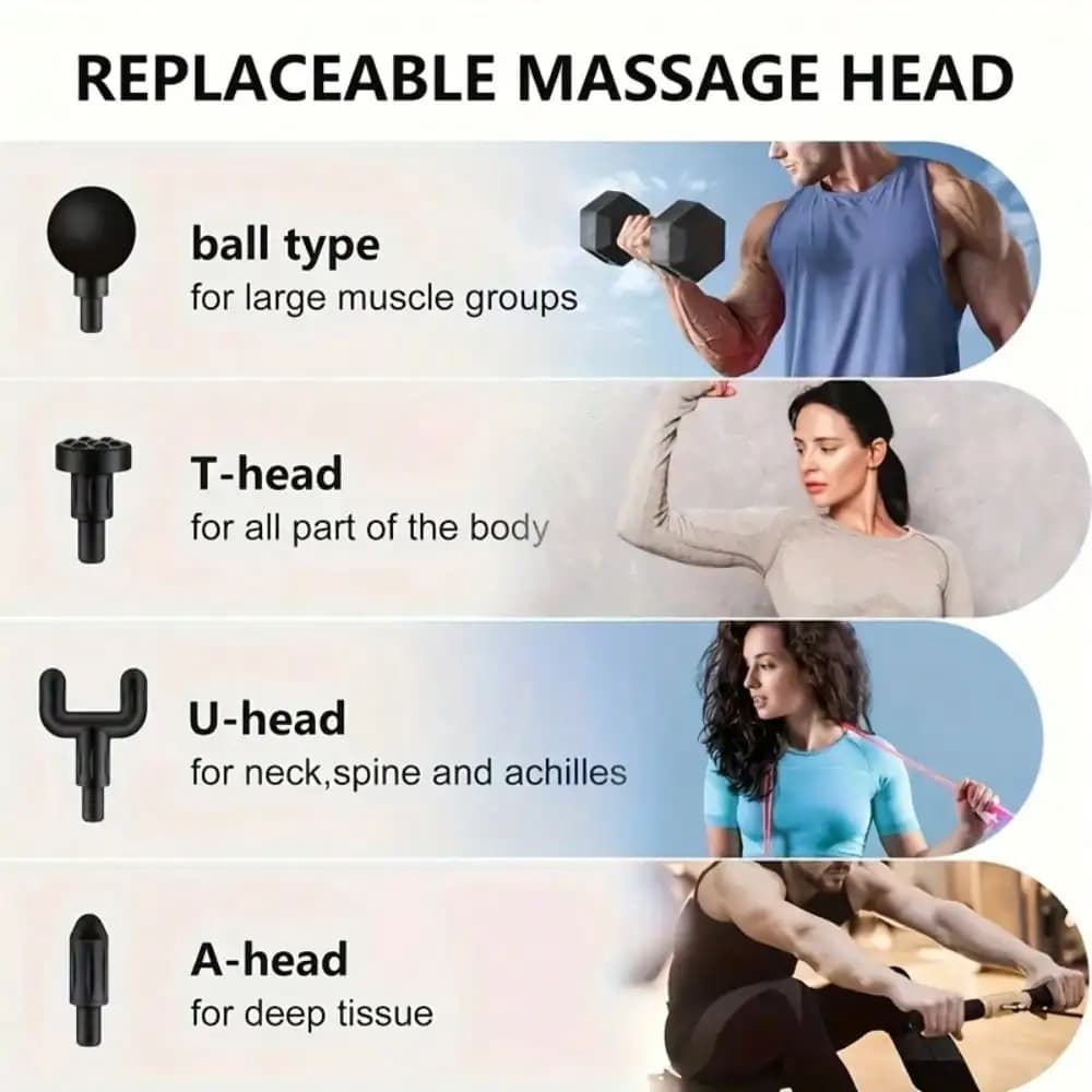 Mini pistola per massaggio fasciale Massaggiatore elettrico Cintura per il rilassamento del corpo 4 teste sostituibili Pistola per fascia per attrezzature per il fitness