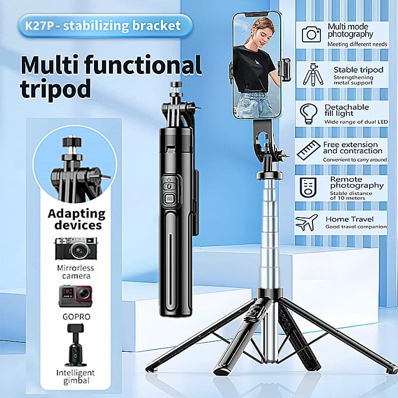 FANGTUOSI Nuovo selfie stick universale Bluetooth a quattro gambe, supporto per cellulare da 1,3 metri, anti-vibrazione, per trasmissioni in diretta