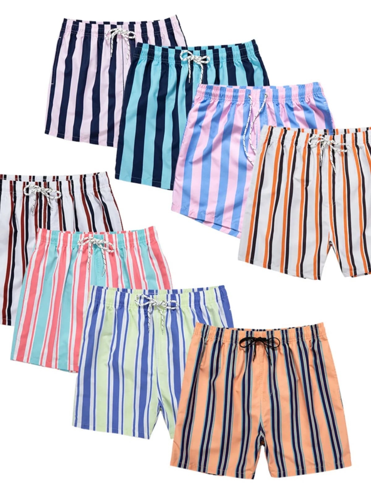 Pantaloncini Casual a Righe da Spiaggia con Coulisse e Vita Elastica, Pantaloni Estivi da Vacanza in Poliestere a Gamba Dritta per Giovani