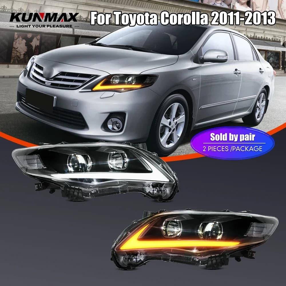 Pair of LED car headlights for Toyota Corolla 2011-2013 Front Lamp DRL Headlights Fari Plug and Play