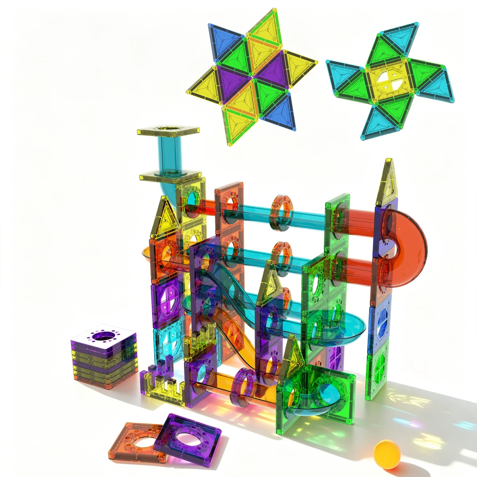 Magnetic Marble Run Track 3D Transparent Pipeline Set Color Window Magnetic Building Blocks Tiles Kids STEM Construction Toys