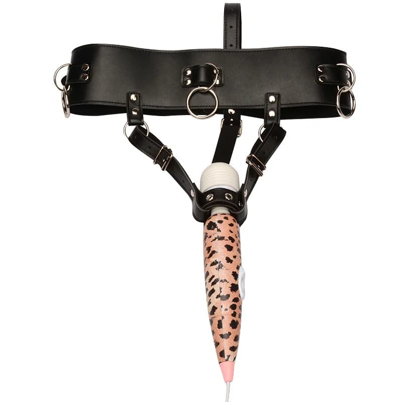 Cinturino in pelle su Bondage BDSM Mutandine vibratori AV Masturbatore femminile Bacchetta magica Supporto per imbracatura Cintura di castità Giocattoli sessuali