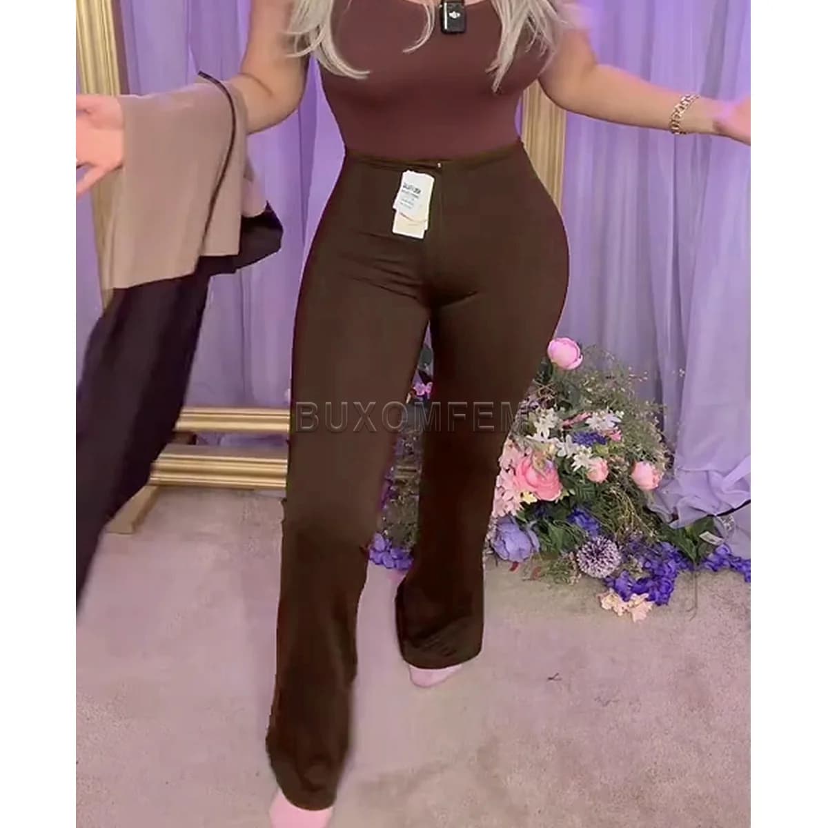 Leggings Modellanti Elasticizzati alla Moda, Pantaloni a Zampa Eleganti e Alla Moda, Jeans Elasticizzati Senza Cuciture per Uso Quotidiano da Donna