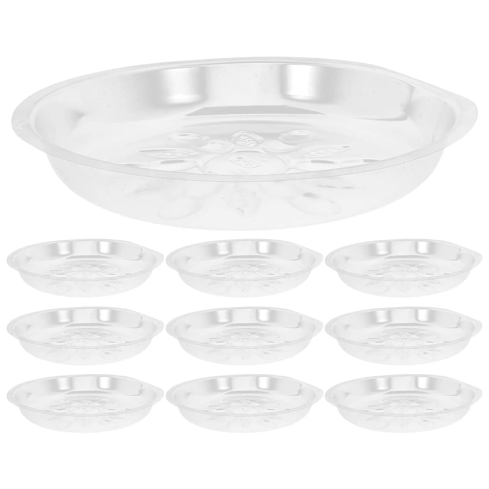 10Pcs Clear Round Flower Pot Tray Leaf Pattern Plastic Plant Saucers for Water Drainage Seed Starting Growing Plant Saucer Set
