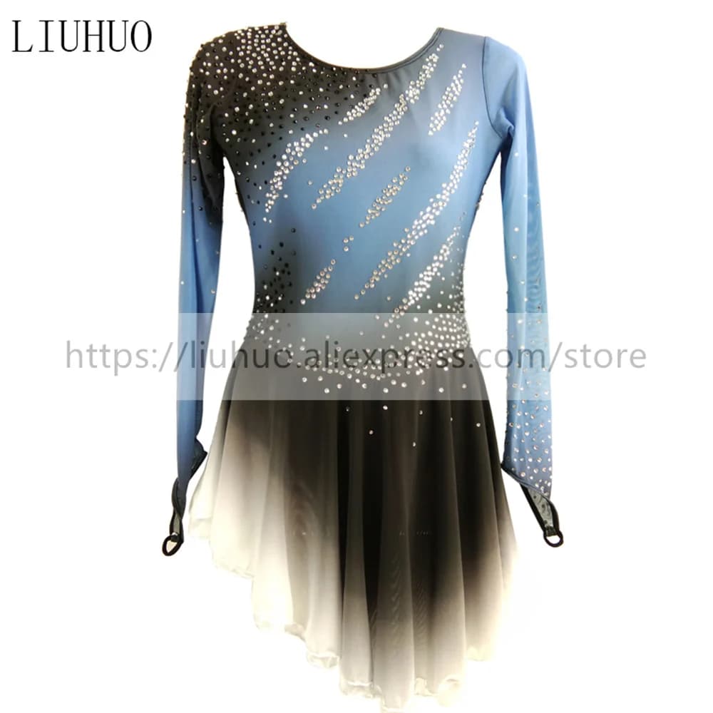 LIUHUO Donna Ragazza Prestazioni Ginnastica Ritmica Concorso Body Costume da Ballo Pattinaggio di Figura sul Ghiaccio Vestito Grigio Sfumato