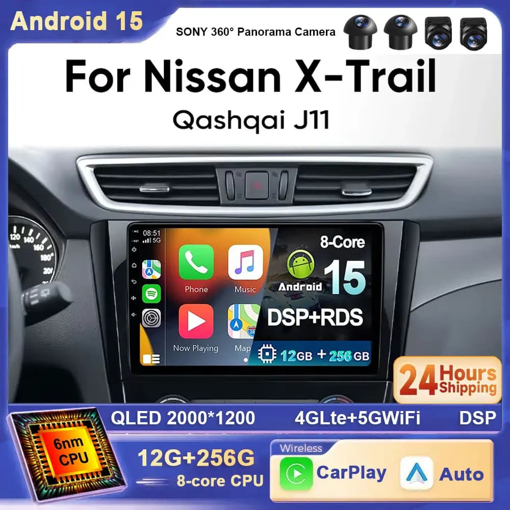 Android 15 Autoradio Per Nissan X-Trail 3 T32 Qashqai J11 2 2014-2020 Wireless Carplay Lettore Multimediale Android Auto Stereo 4G