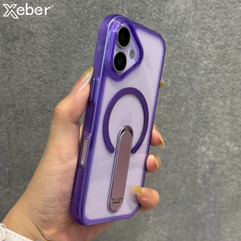 Hidden Fold Stand Holder Magnetic Phone Case For iPhone 17 16 Plus 15 14 Pro Max Transparent Acrylic Shockproof Protection Cover