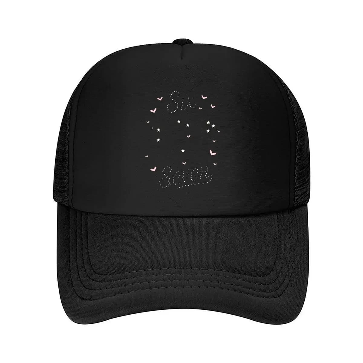 Six Sweet Star Heart Black Mesh Baseball Cap Hip Hop Dad Hat For Womens Unisex Female