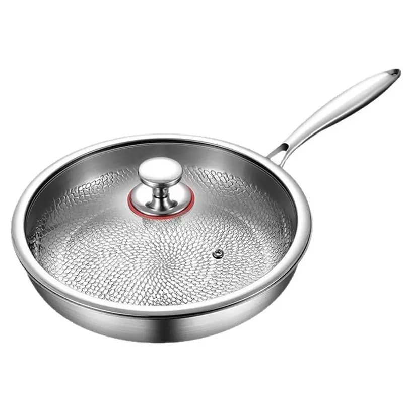 ABGH-Professional 3-Layer Stainless Steel Frying Pan With Ergonomic Handles For All Stove Compatibility