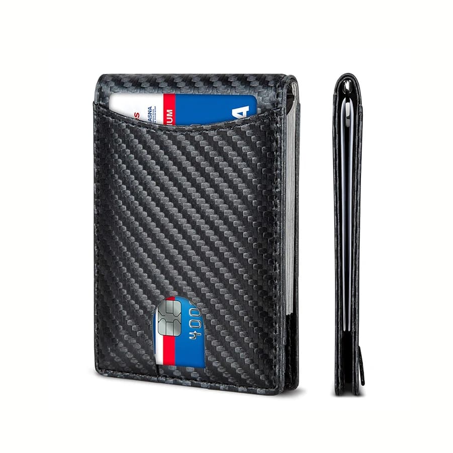 Portafoglio sottile da uomo - Porta carte di credito bifold con tasca frontale con blocco RFID - Slim - Portafoglio da uomo con fermasoldi