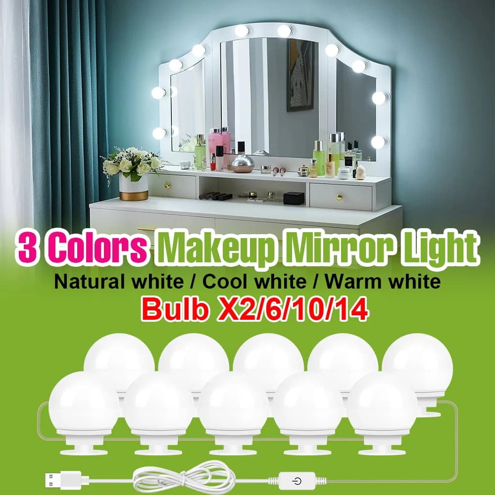 LED Mirror Lights 3 Color Makeup Lights 5 V USB Touch Toiletry Lamp Dimmable Bathroom Bedroom Decoration Lighting