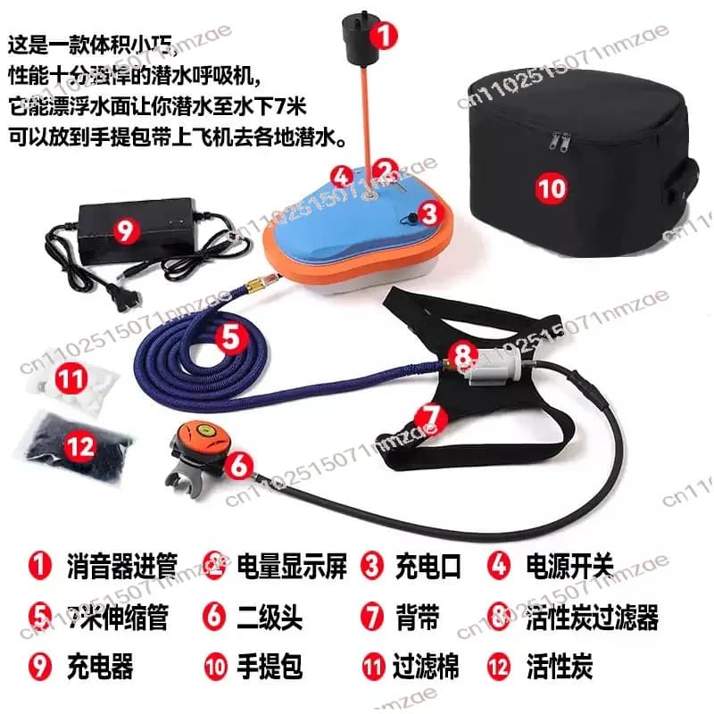 Diving Snorkel Equipment Underwater Breathing Pump 9000mAh 7M Electric Diving Ventilator Snorkeling Diving Ventilator