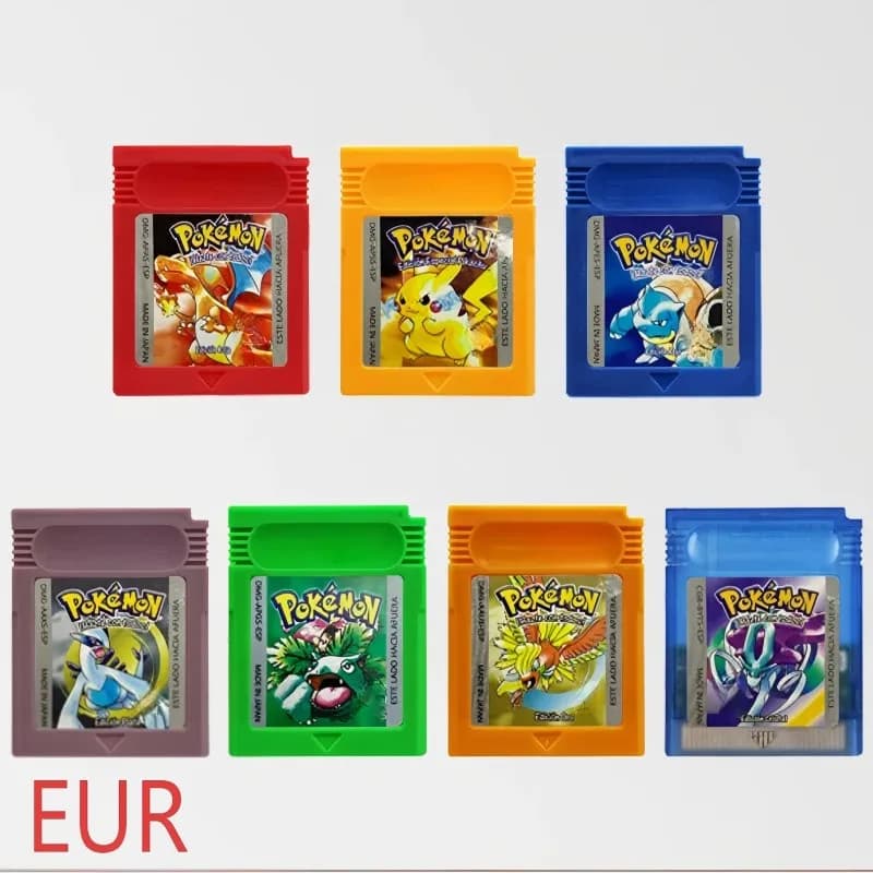 Cartuccia di Gioco Serie EUR per Console Video 16-Bit, Scheda di Gioco Rossa Gialla Blu Verde Cristallo Oro Argento, Lingua Spagnola