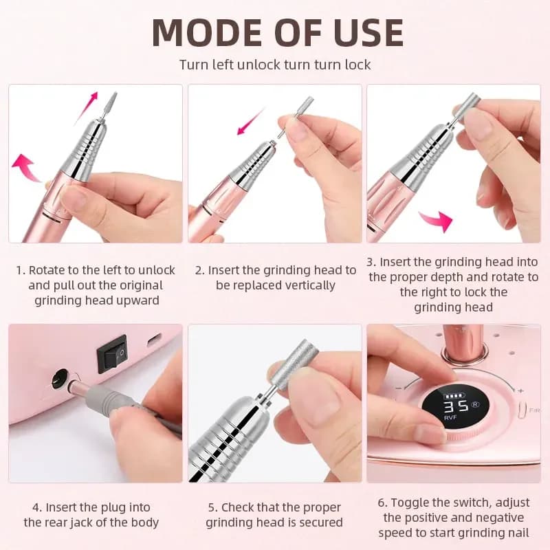 35000RPM Low Noise Electric Nail Sander LED Display Professional Manicure Drill Nail Care Tool Set