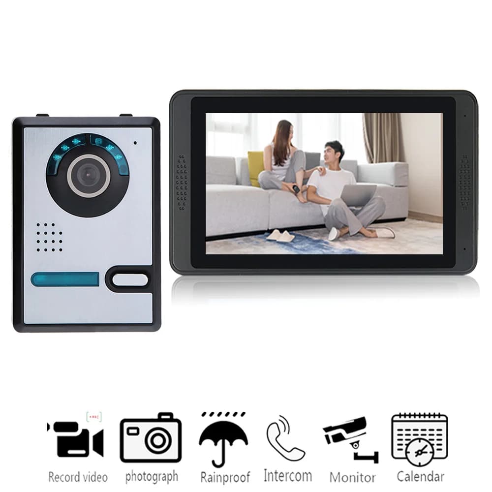 Videocitofono cablato Sistema citofonico Touch screen da 7 pollici Telecamera 1080P Visione notturna a infrarossi Supporta record e istantanee
