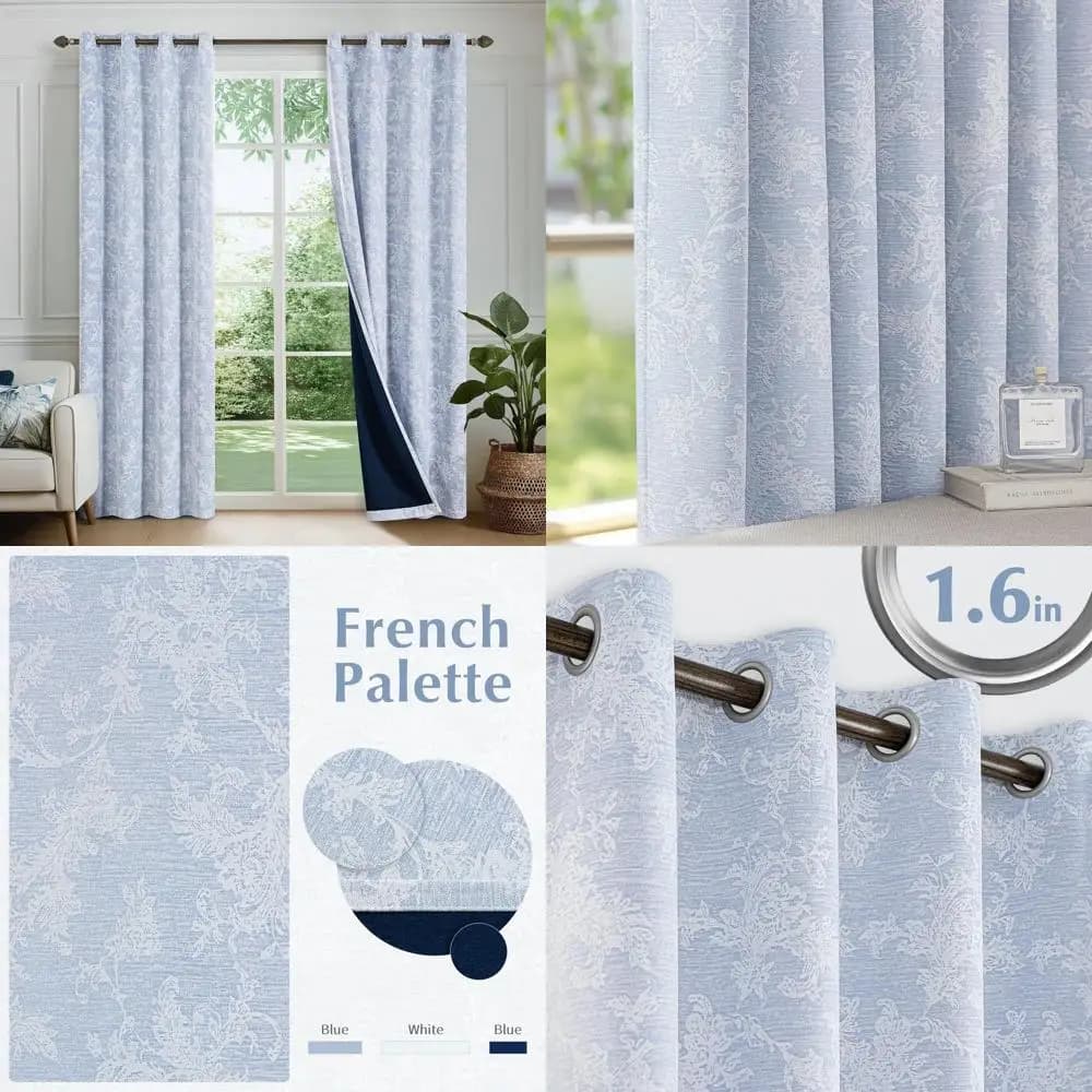 Tende Oscuranti Jacquard Floreali 108 per Camera da Letto, Tende Termoisolanti con Occhielli Stile Rustico in Ciniglia a Motivo Floreale, 2 Pezzi