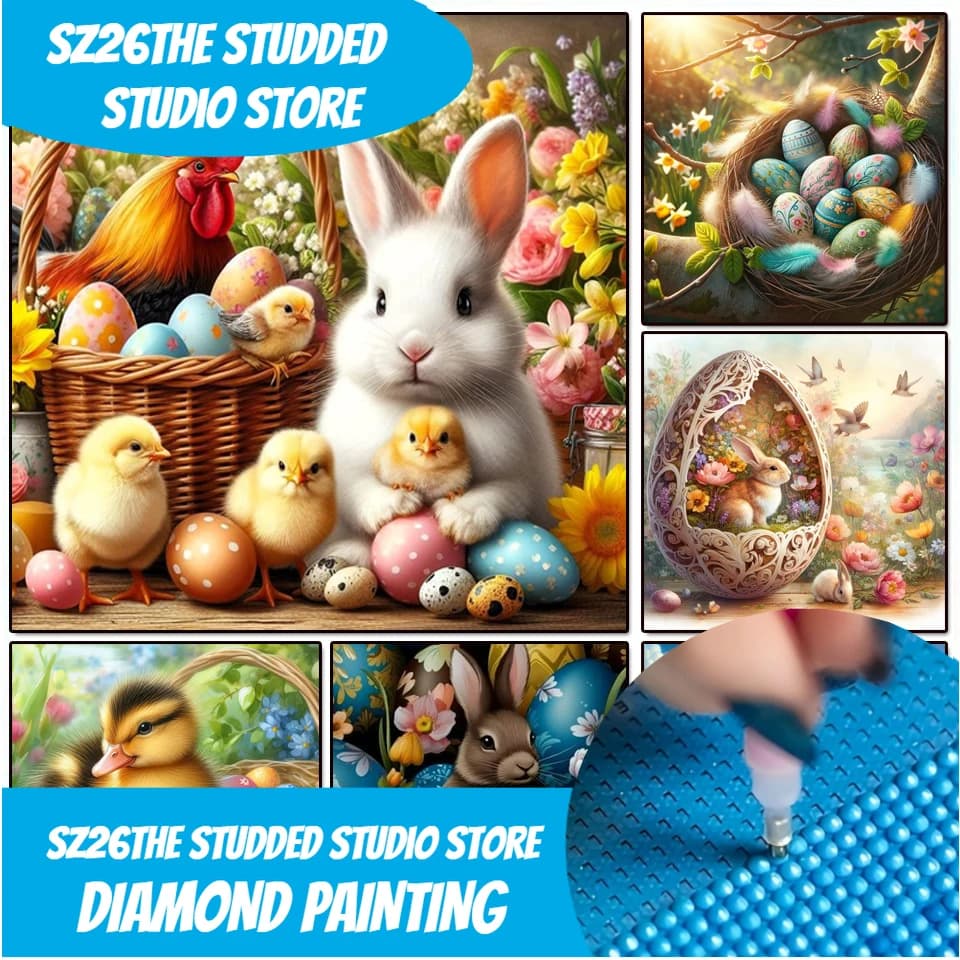 Sz26The Borchiato 5d Pittura Diamante Diy Nuovo Coniglietto di Pasqua Diamante Mosiac Home Decor Gallo Fiore Uovo di Pasqua Ricamo Parete Ar