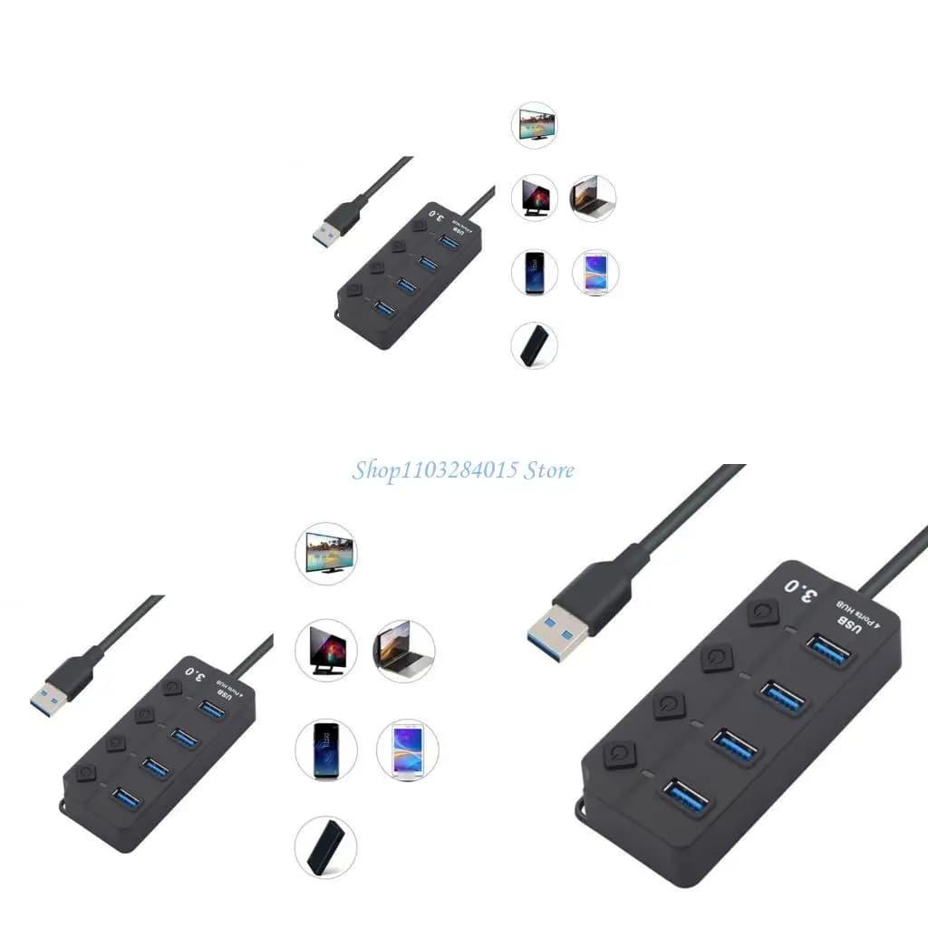 4 Port USB3.0 Hubs With Individual Switches And LED Indicators For Laptop Computer Peripherals Expansion