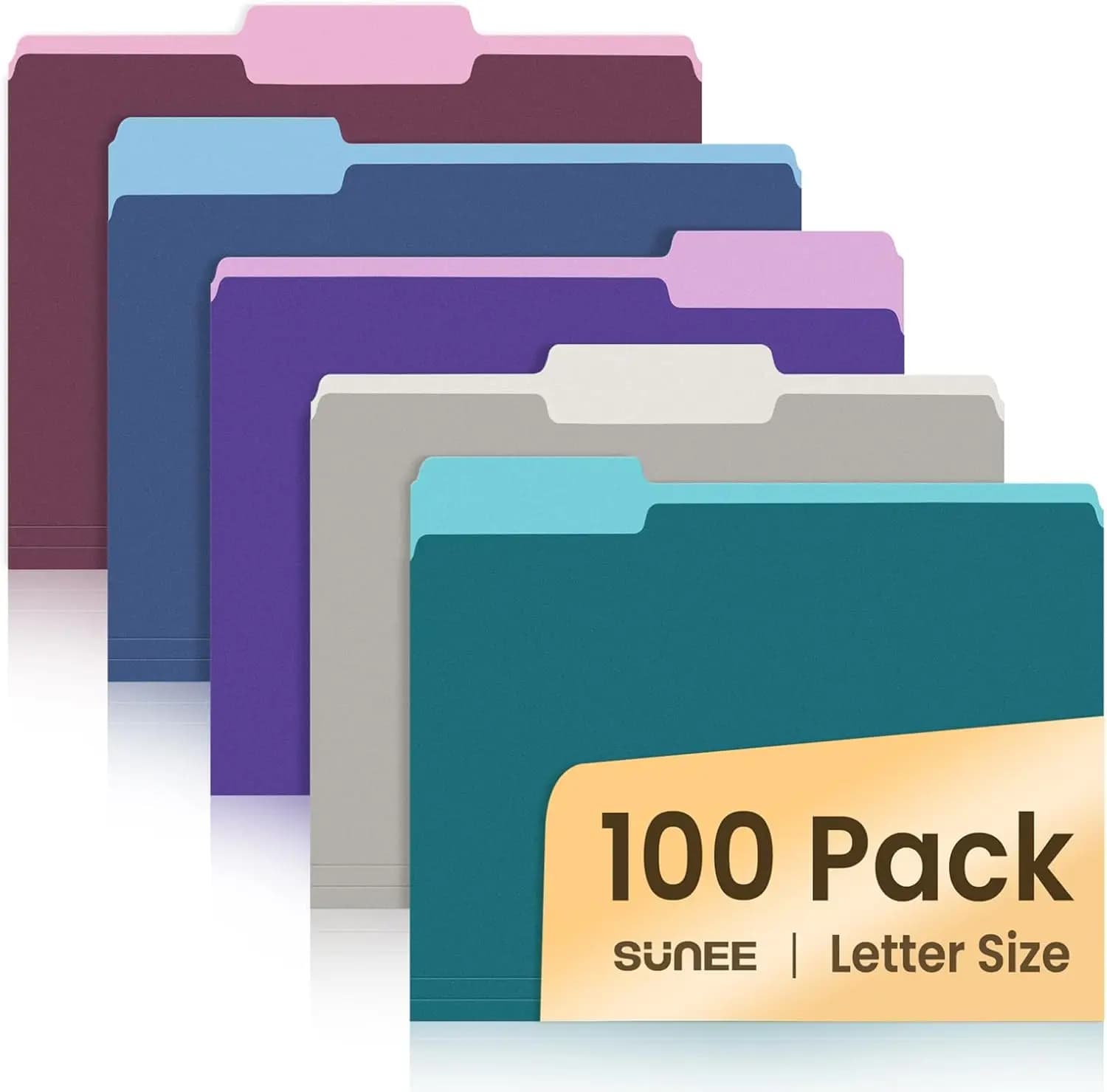 Cartelle Portadocumenti Vintage Colorate, Confezione da 100 Formato Letter con Linguette a 1/3 di Taglio per Documenti Ufficio Casa Scuola