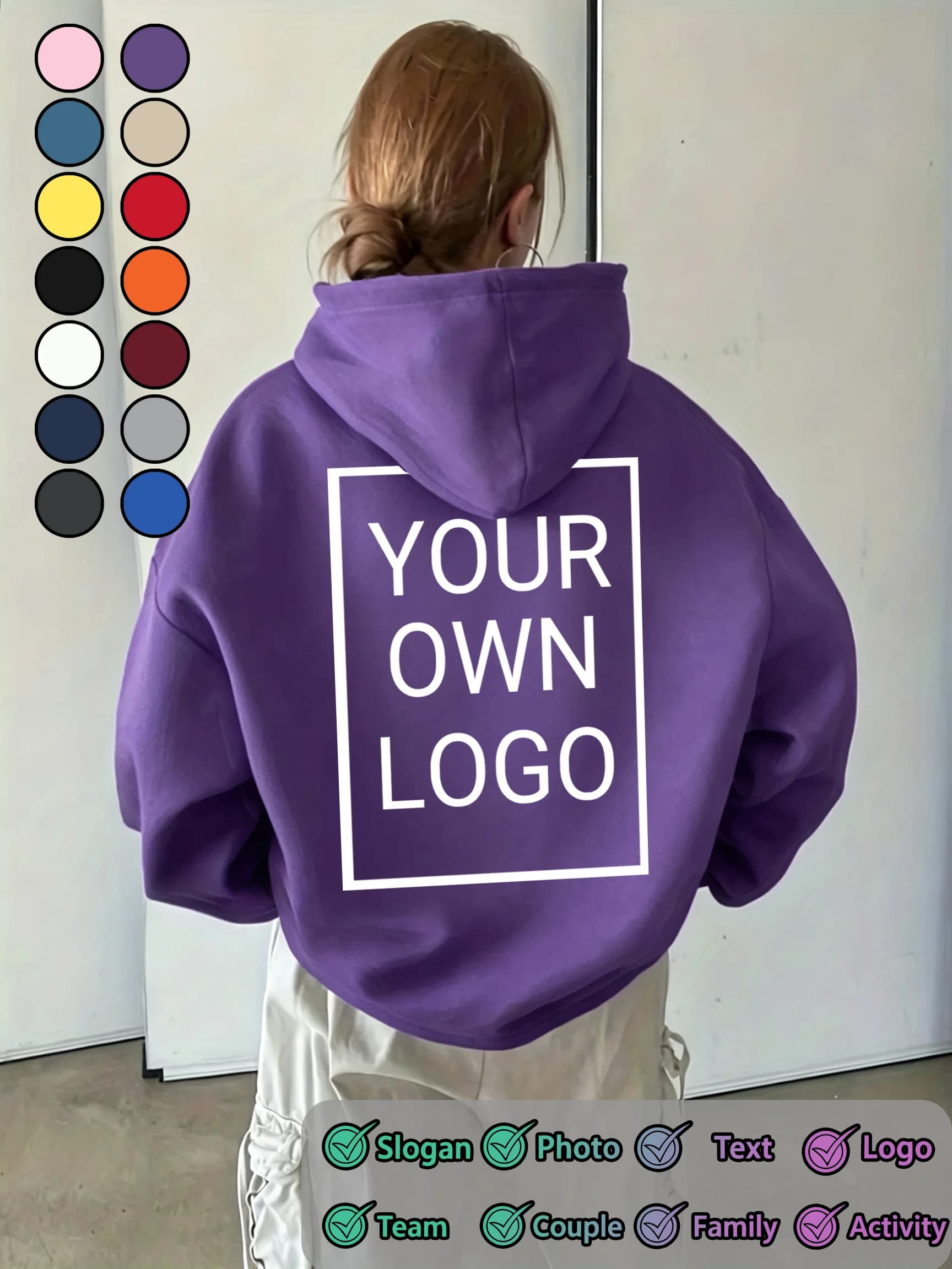 Customized Double Sided Logo Text Women Hoodies Hip Hop Pocket Hoody Loose Casual Sportswears Fleece Y2K Woman Autumn Clothes
