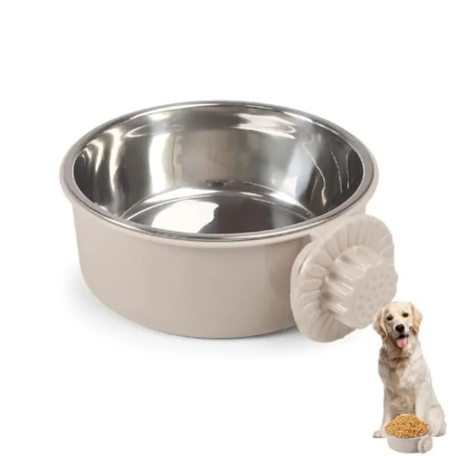 Pet Crate Bowls, Stainless Steel Dog Cage Hanging Bowl Removable Food Water Bowls for Dogs Cats Small Animals Grey