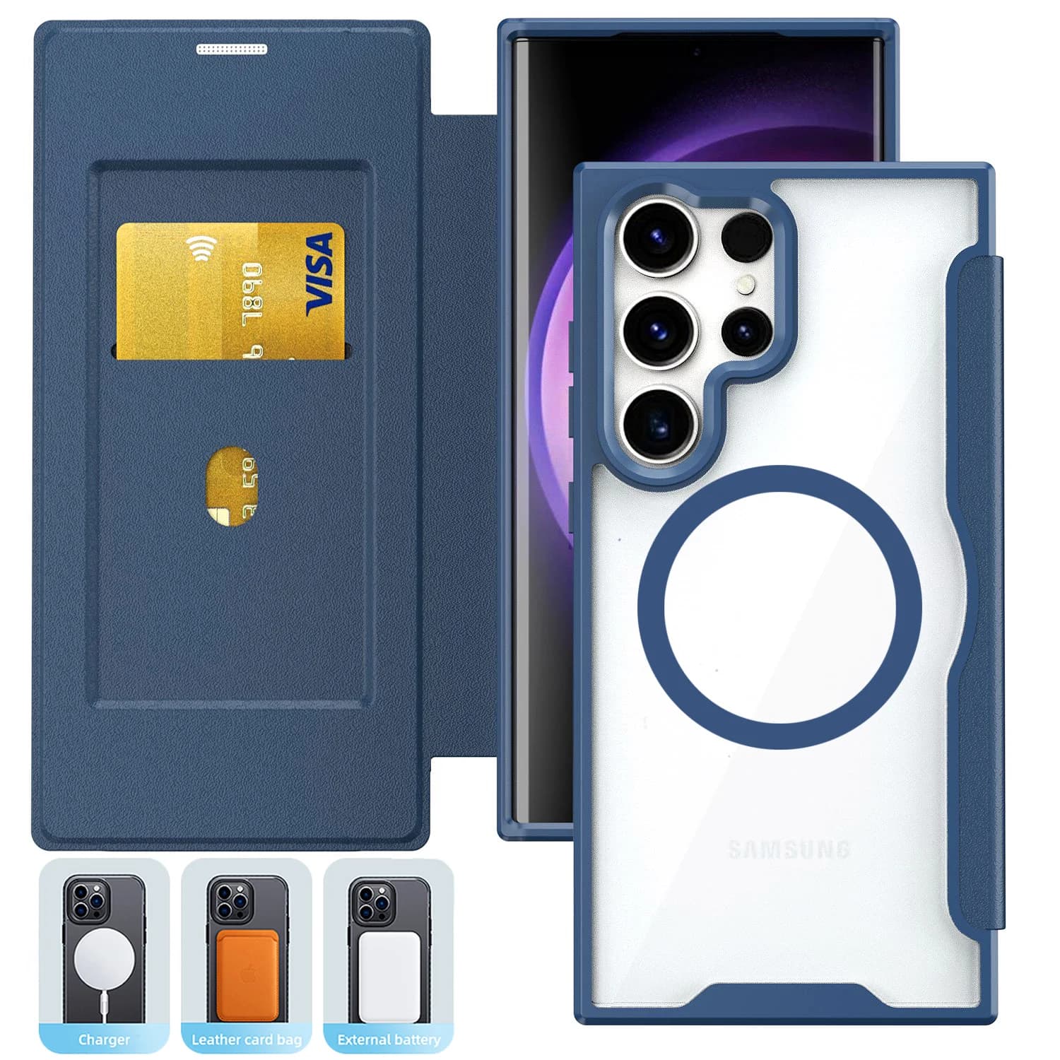 Luxury Flip Slot Card Wallet Magnetic Case For Samsung Galaxy S26 Ultra S25 S24 S23 Plus For Magsafe Wireless Charging Cover