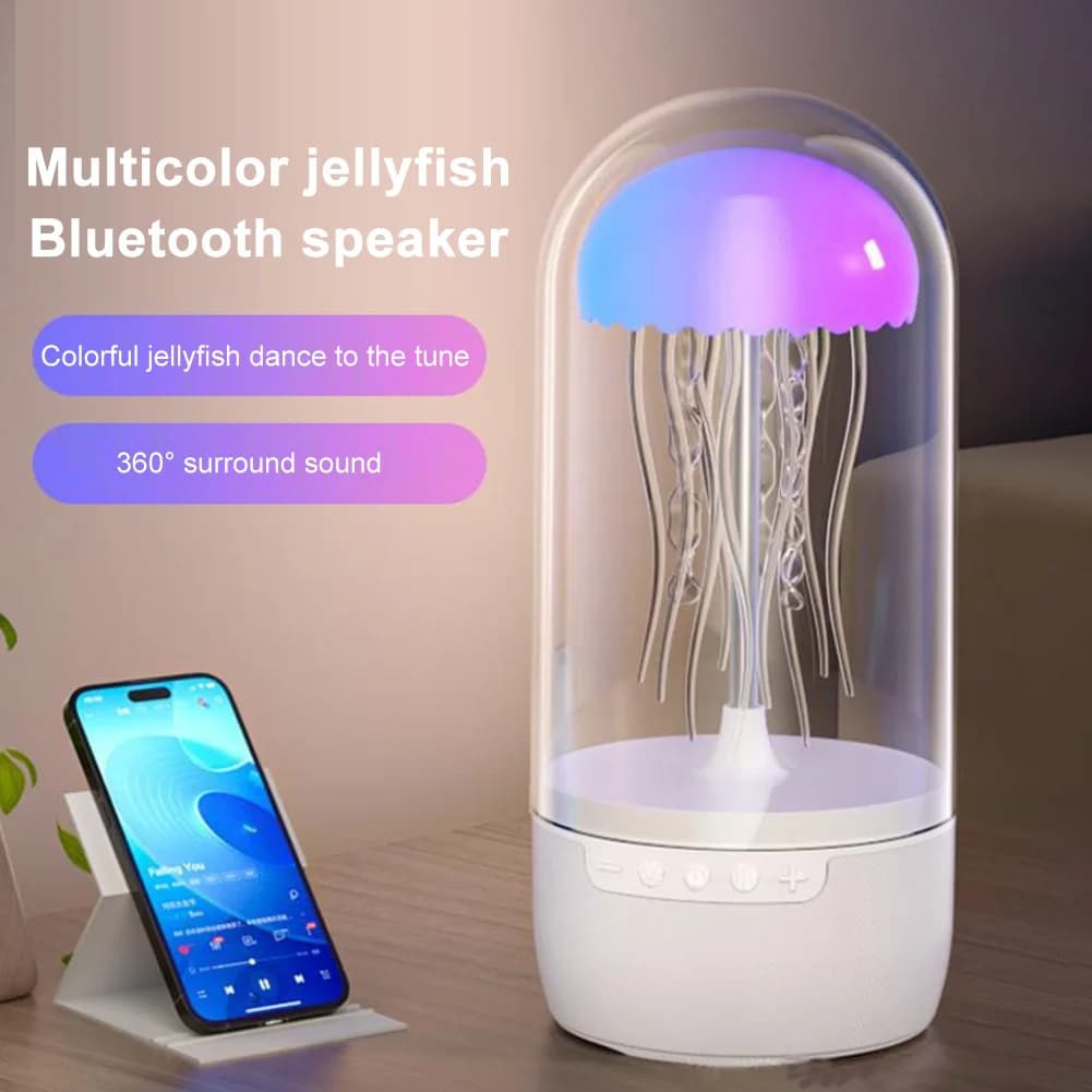 Altoparlante a Forma di Medusa Galleggiante con Bluetooth, Audio HiFi Stereo, Luce d'Atmosfera, 1800mAh, Cambio Colore per Casa e Ufficio