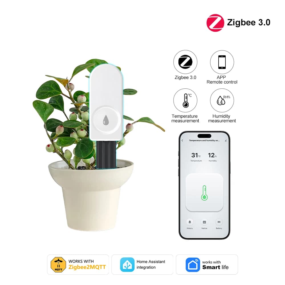 ZigBee Soil Moisture Meter for Gardens Hygrometer Sensor for Farms Lawns Plants & Flowers - Convenient Indoor Outdoor Monitoring