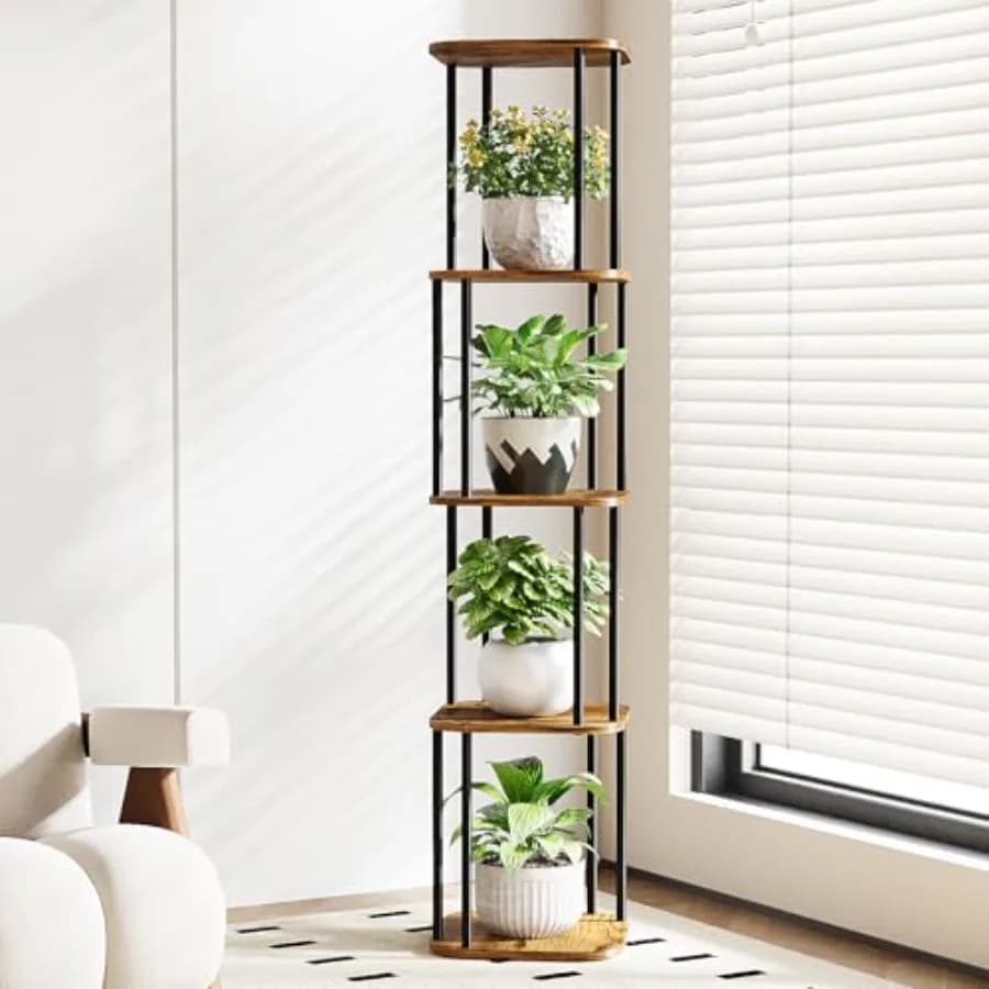 Supporto per Piante Alto da Interno, Scaffale Angolare per Piante Multiple, Portavasi in Metallo a 5 Livelli per Patio, Giardino, Balcone, Soggiorno