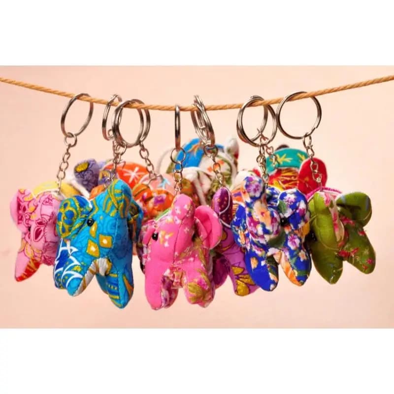 1Pc Thailand Style Elephant Keychain Thai Fabric Bag Pendant Wind Chimes Home Office DIY Hanging Ornament Decor