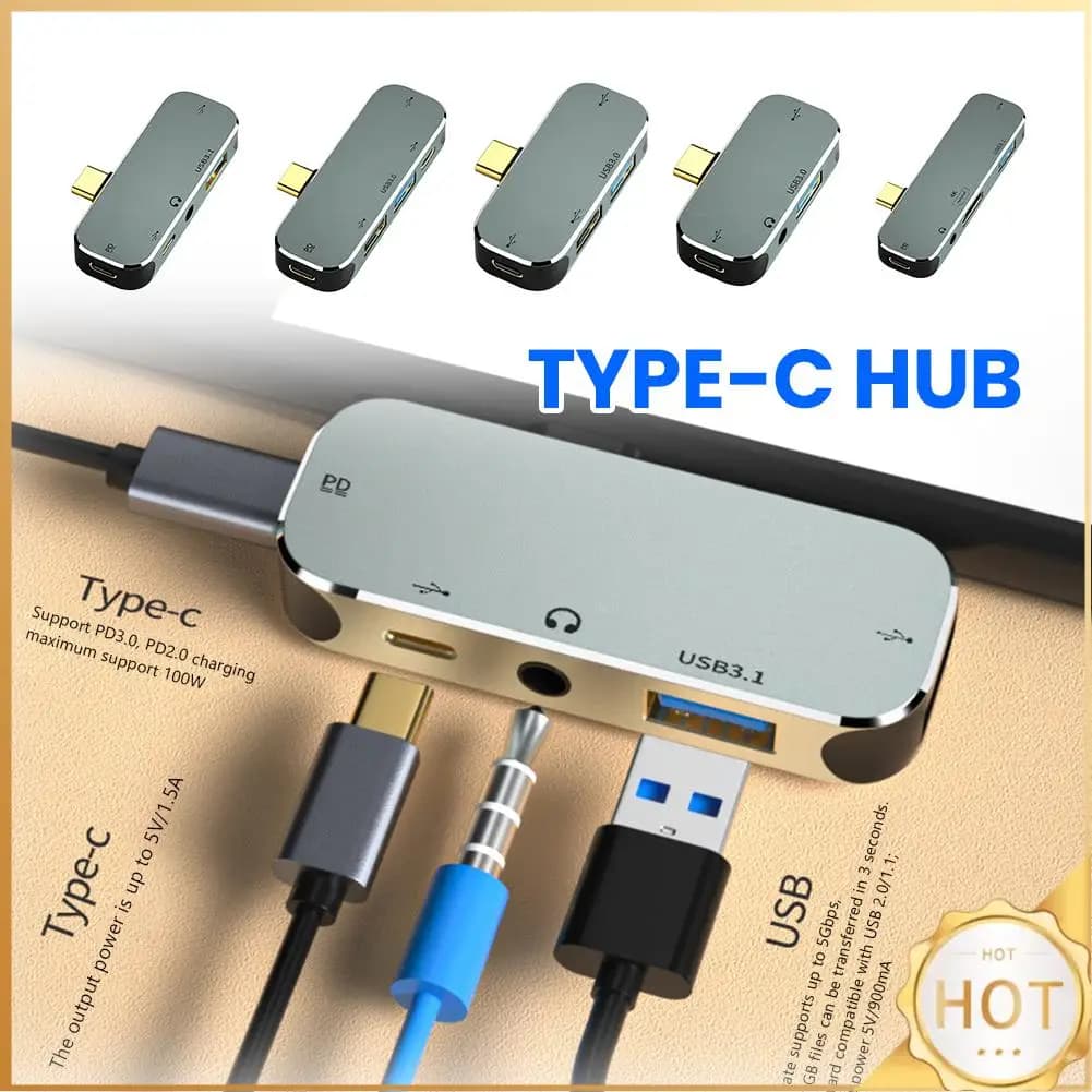 Hub multifunzione 6 in 1 Type-C con jack da 3,55 mm, PD100W, USB3.0/USB2.0/USB3.1, compatibile HDMI, estensore USB