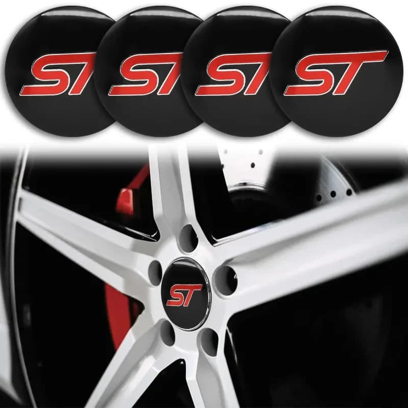 Waterproof 4Pcs 56mm ST Logo Car Wheel Center Hub Caps Stickers For Focus Edge Mondeo Puma Fiesta Kuga Mustang Car Accessories