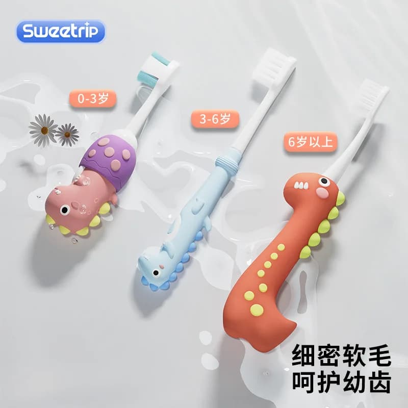 Spazzolino da denti per bambini con setole morbide, a forma di dinosauro, per bambini dai 6 ai 12 anni, spazzolino con setole morbide per la protezione di denti e gengive.
