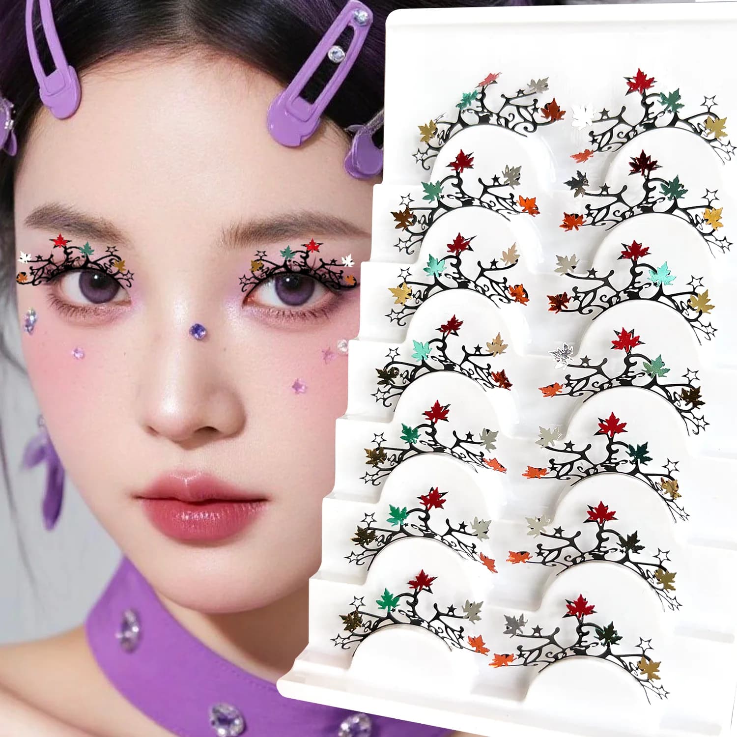 7 pairs 3D Halloween Cosplay Extension Eyelashes New Fashion Glitter Soft Strip Star Butterfly Eyelashes for concert makeup
