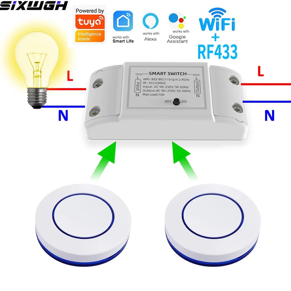 Interruttore Intelligente WiFi Tuya 16A, Controllo Remoto Wireless con Timer, Compatibile con App Smart Life, Alexa e Google Home