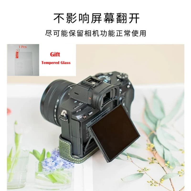 For Sony A7RIII A9 A7M3 Leather case base Micro-single camera bag A7R3 half set protective case + 1PCS Free Tempered Film