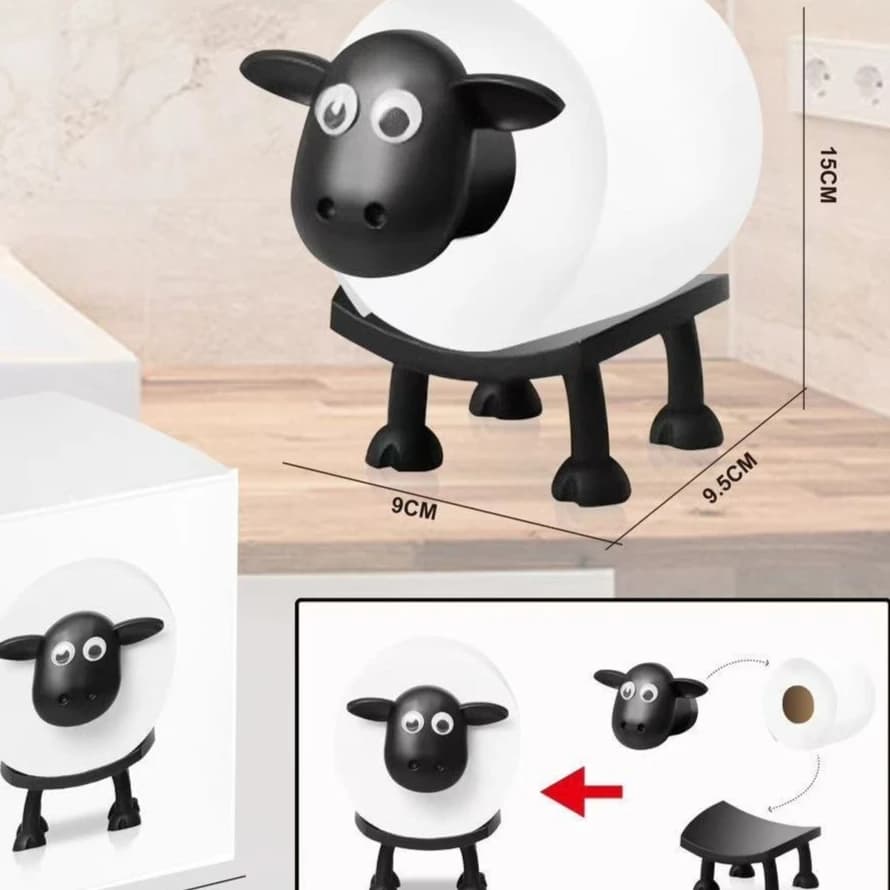 Black Sheep Cute Animal Toilet Paper Holder, Humorous Standing Bathroom Tissue Rack, Fun Bathroom Decor | Holiday Gift Creative