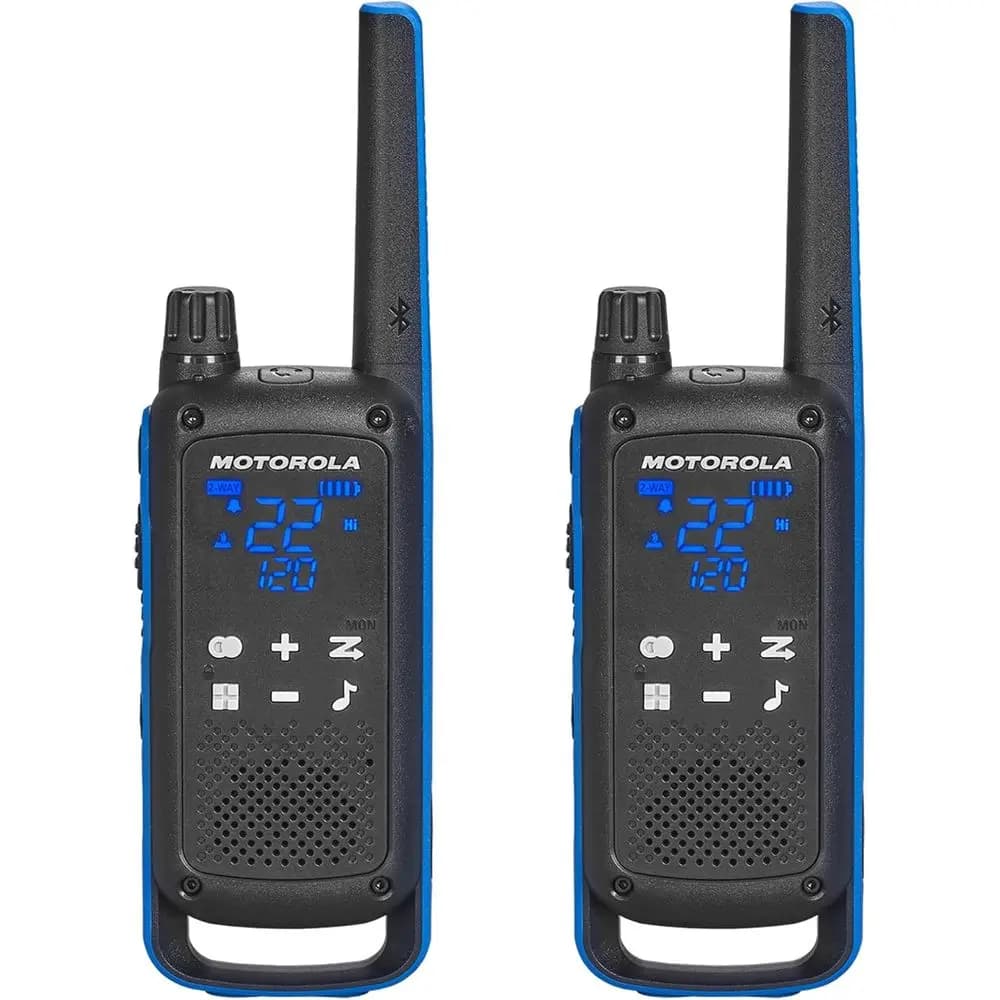 Set di walkie-talkie ricaricabili impermeabili IP54 a 22 canali, portata di 35 miglia, nero e blu, confezione da 2