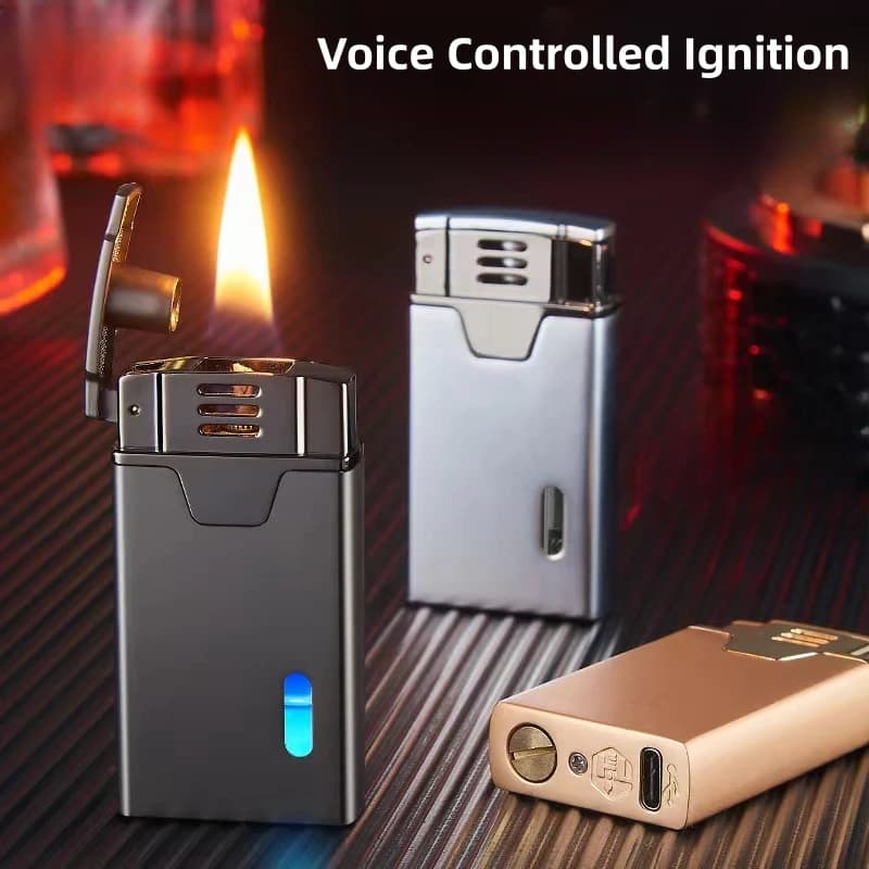 Accendino a cherosene controllato dal suono con accensione ad arco a induzione multipla creativa accendini elettronici USB con finestra a luce blu a Gas visivo
