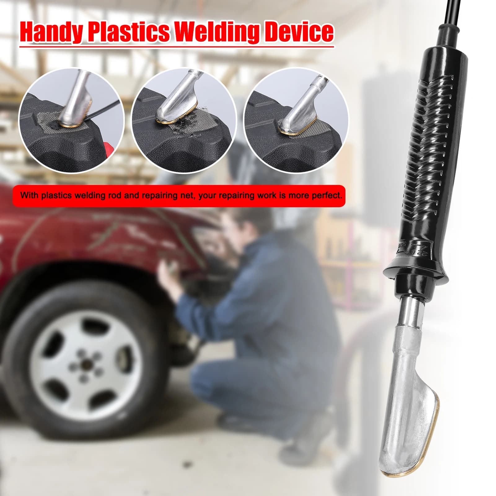 Dispositivo Portatile per Saldatura Plastica, Attrezzo da Garage per Riparazione PVC, Macchina per Riparare Paraurti Auto, Graffettatrice a Caldo, Strumento per Lisciare le Plastica