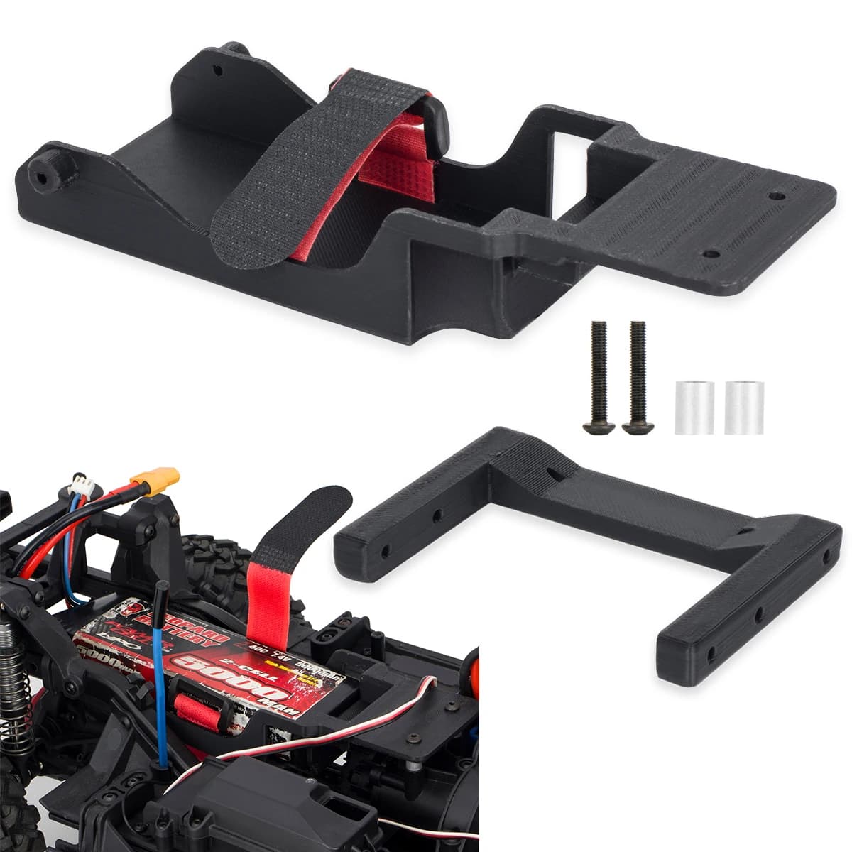 Piastra di montaggio del vassoio batteria in plastica ad alta resistenza con parti di aggiornamento della cinghia di collegamento per custodia batteria 1/10 RC Crawler Car TRX4 TRX6