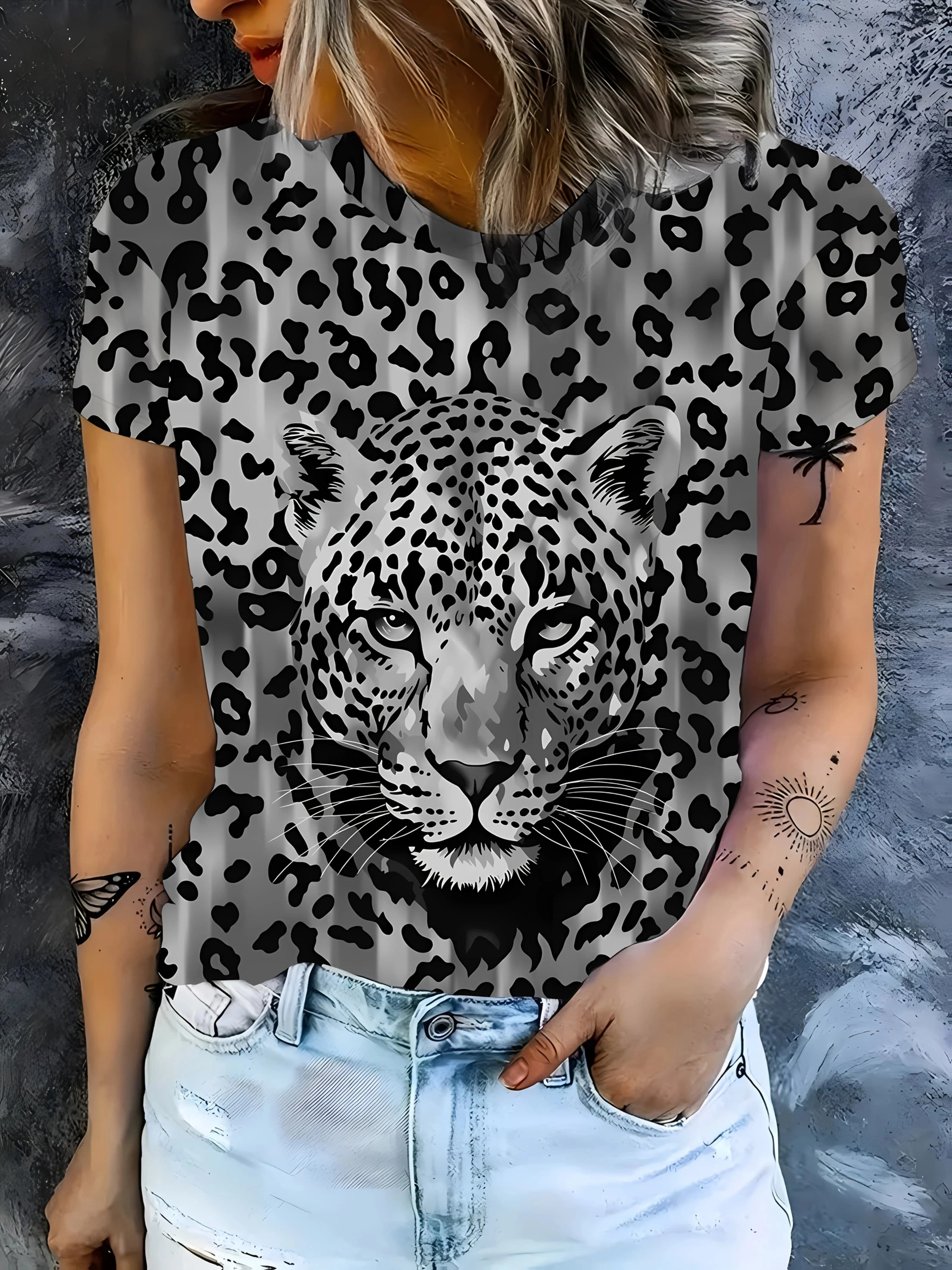Maglietta Unisex 3D Casual con Stampa Leopardata, Manica Corta, Assorbente e ad Asciugatura Rapida, Classica Estiva e Comoda